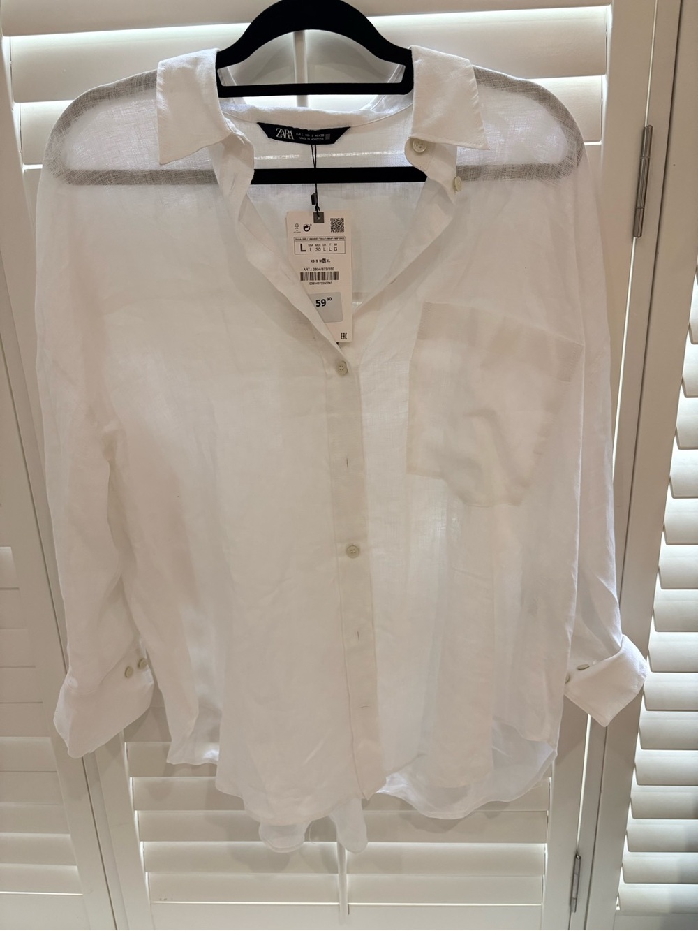 Zara White Linen Button-Up Shirt -L
